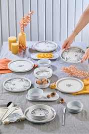 Hermia MCH0011230 Juego de Desayuno de Cerámica con 6 Platos, 2 Bandejas, 4 Cuencos, 2 Platos para Queso
